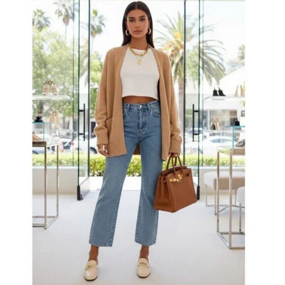 KHAITE Vivian Cropped Light Bryce Wash Boot Cut Jeans sz 29 EUC